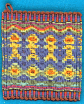 [loom-woven potholder based on a warp-twined tablet-woven design]