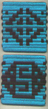 [tablet-woven double-faced mug rug with alternating thick and thin wefts]
