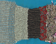 [Spaced-out tablet weaving sample with warp twining and gauze weave]