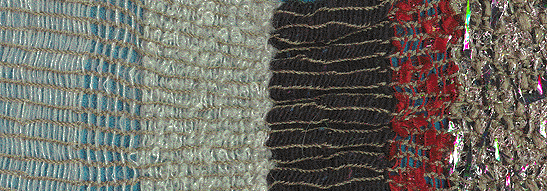 [Spaced-out tablet weaving sample with warp twining and gauze weave ]