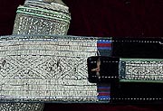 close-up of tablet weaving on the dagger belt